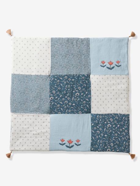 Vertbaudet - Tapis de sol / Fond de parc patchwork INDIA bleu imprimé