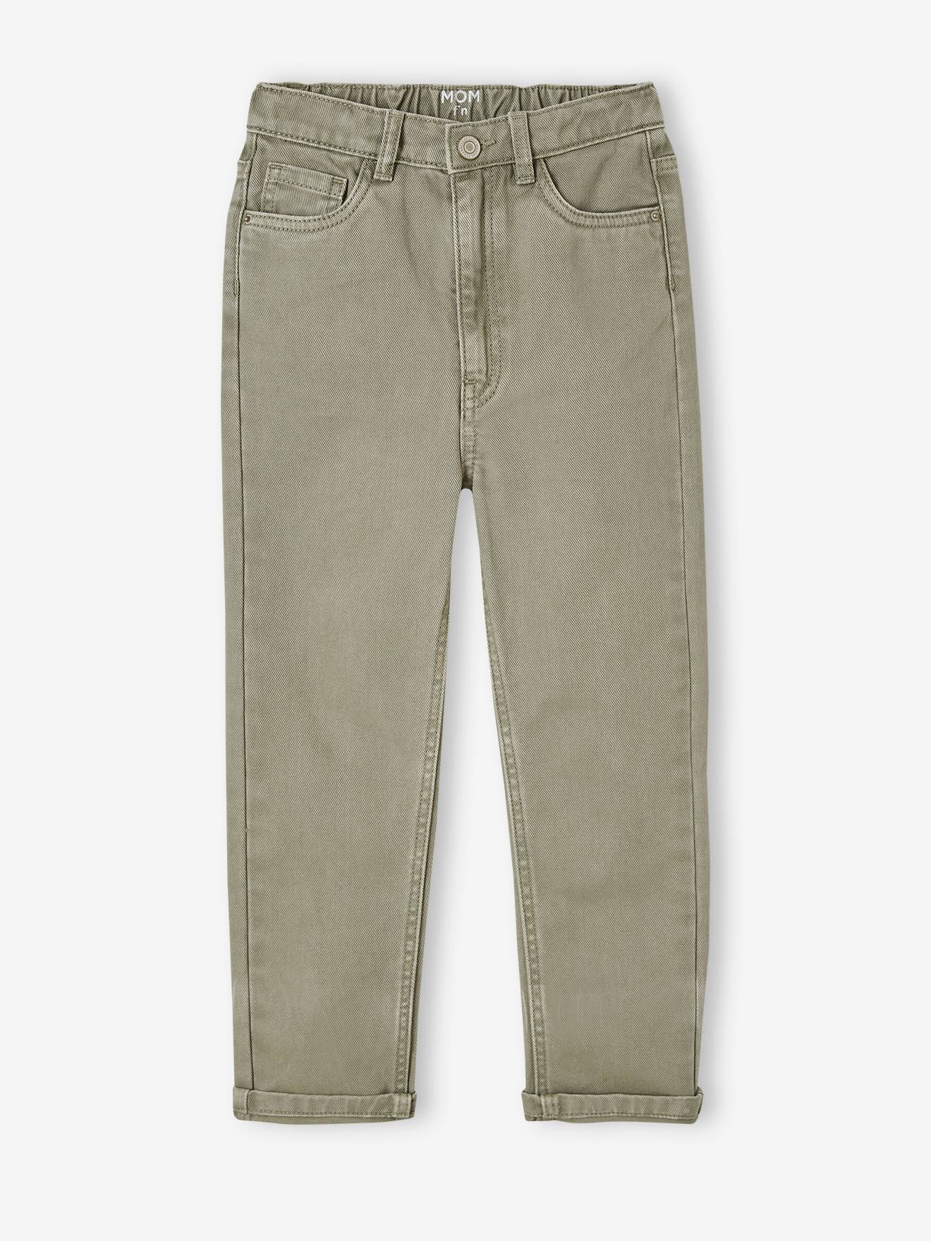 Vertbaudet - Pantalon Mom Morphologik fille tour de hanches Fin kaki