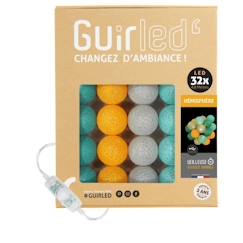 Linge de maison et décoration-Décoration-Guirlande lumineuse boules coton LED USB - Veilleuse bébé 2h - 3 intensités - 32 boules 3,2m - Hémisphère