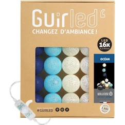 Linge de maison et décoration-Décoration-Guirlande-Guirlande lumineuse boules coton LED USB - GUIRLED - Océan - 16 boules 1,6m - Veilleuse bébé 2h - 3 intensités