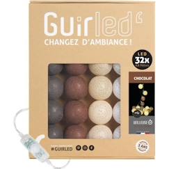 Linge de maison et décoration-Décoration-Guirlande lumineuse boules coton LED USB - Veilleuse bébé 2h -  3 intensités - 32 boules 3,2m - Chocolat