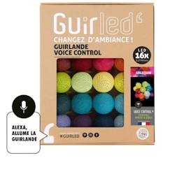 -Guirlande lumineuse wifi boules coton LED USB - Commande Vocale - Arlequin Bleu - 16 boules