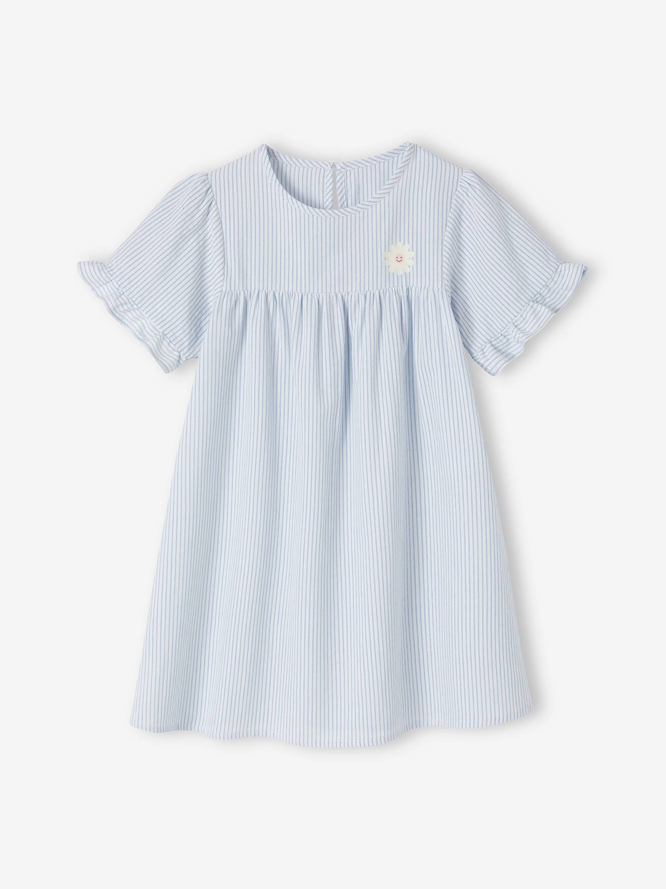 Chemise de nuit en popeline légère rayée rayé bleu