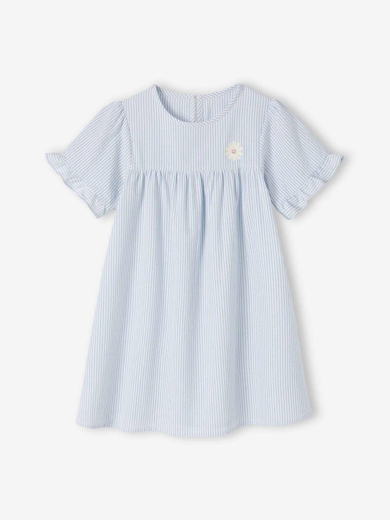 chemise de nuit en popeline légère rayée rayé bleu