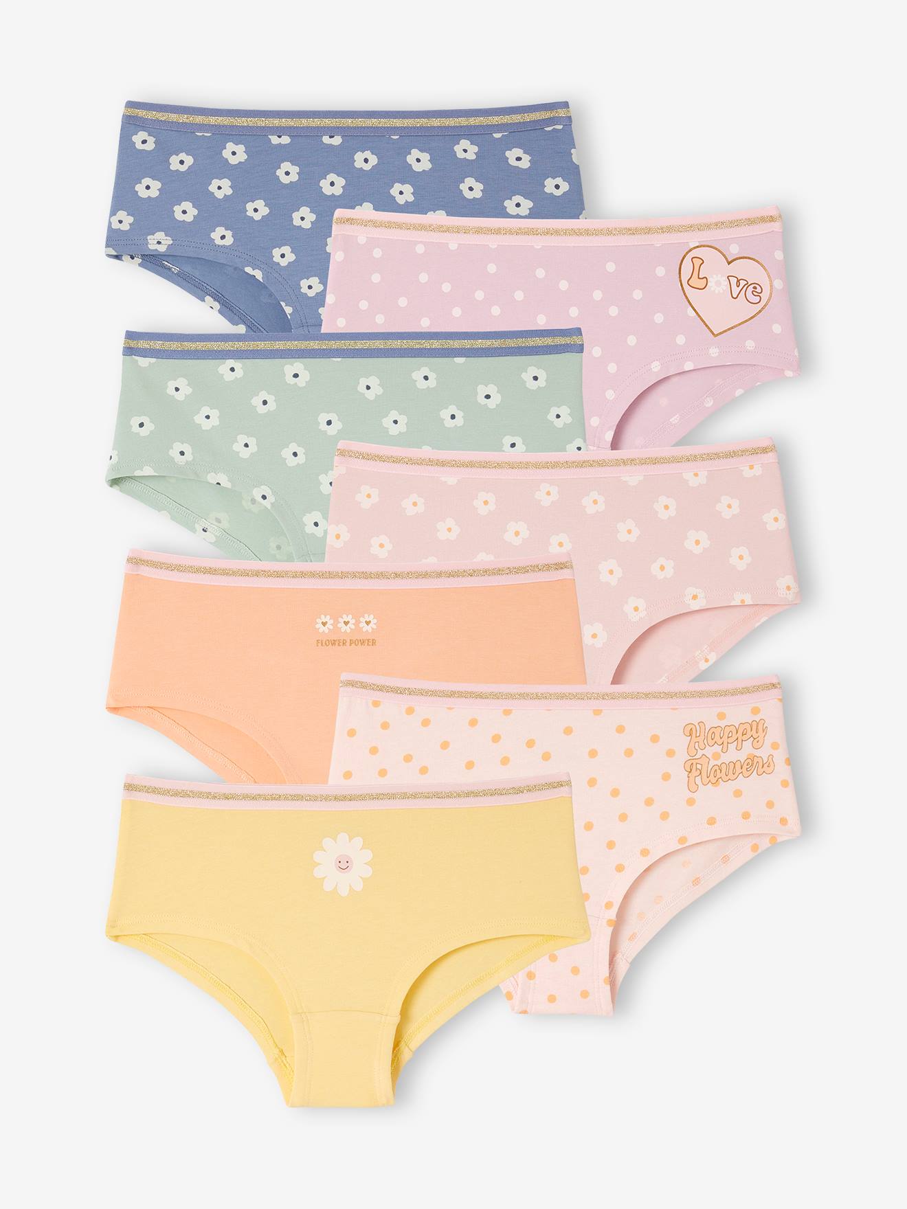 Lot de 7 shorties fleurs fille en coton bio rose