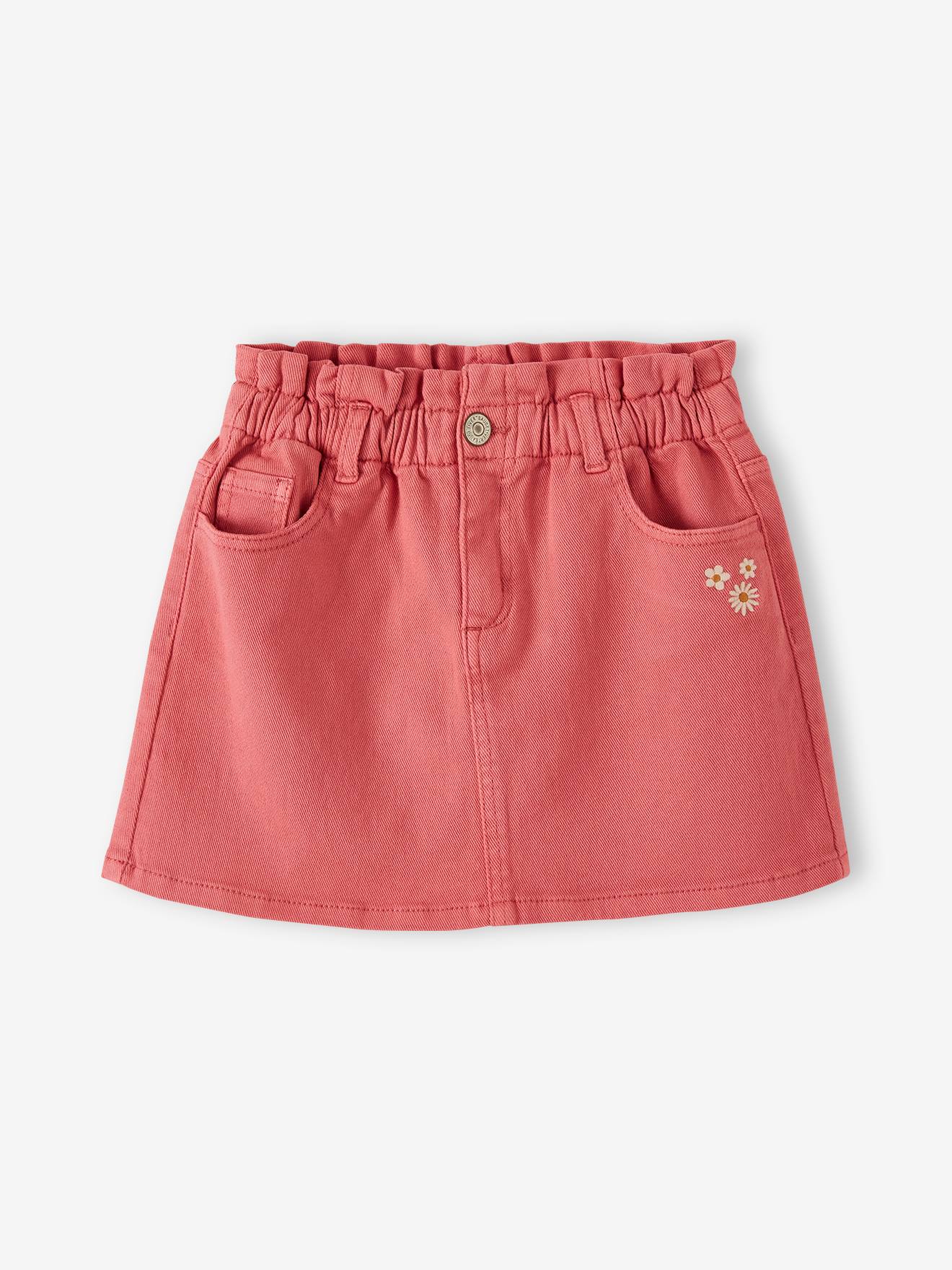 Jupe trapèze style paperbag fille facile à enfiler rose bonbon