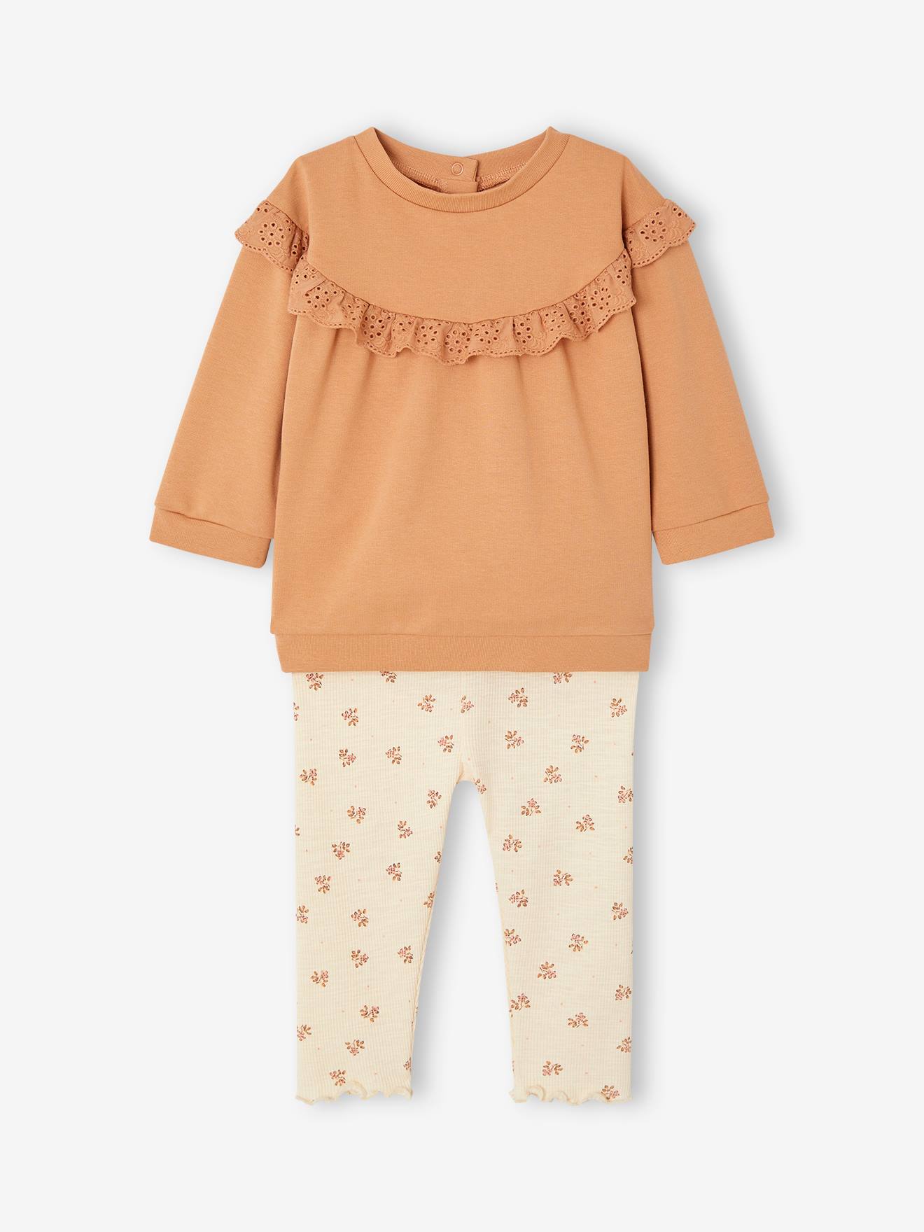 Ensemble sweat à volant + legging bébé caramel
