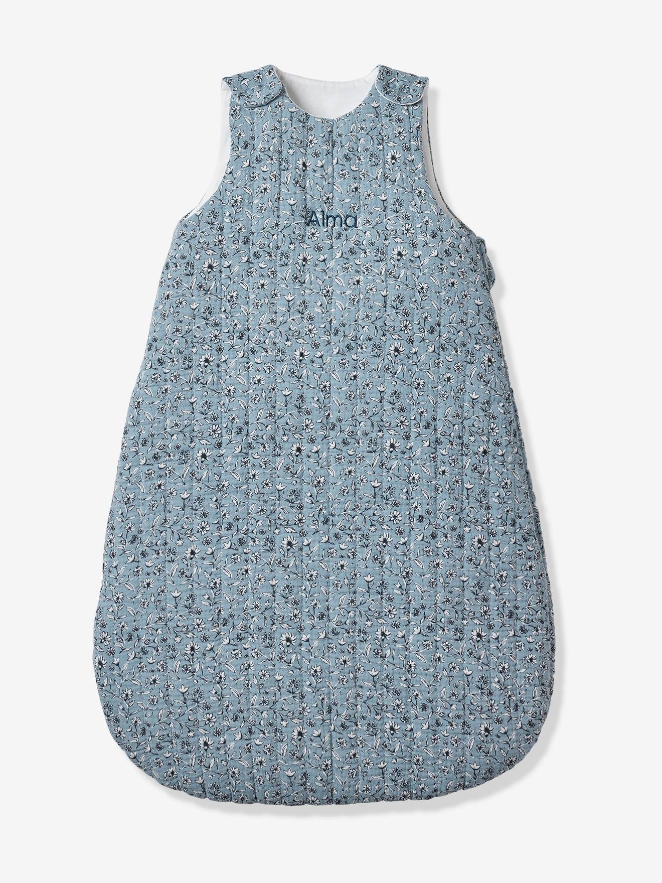 Gigoteuse sans manches en gaze de coton INDIA personnalisable bleu imprimé