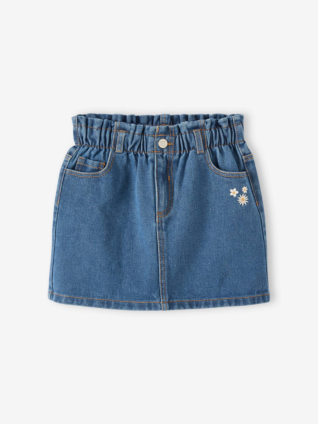 Jupe en jean style paperbag fille stone