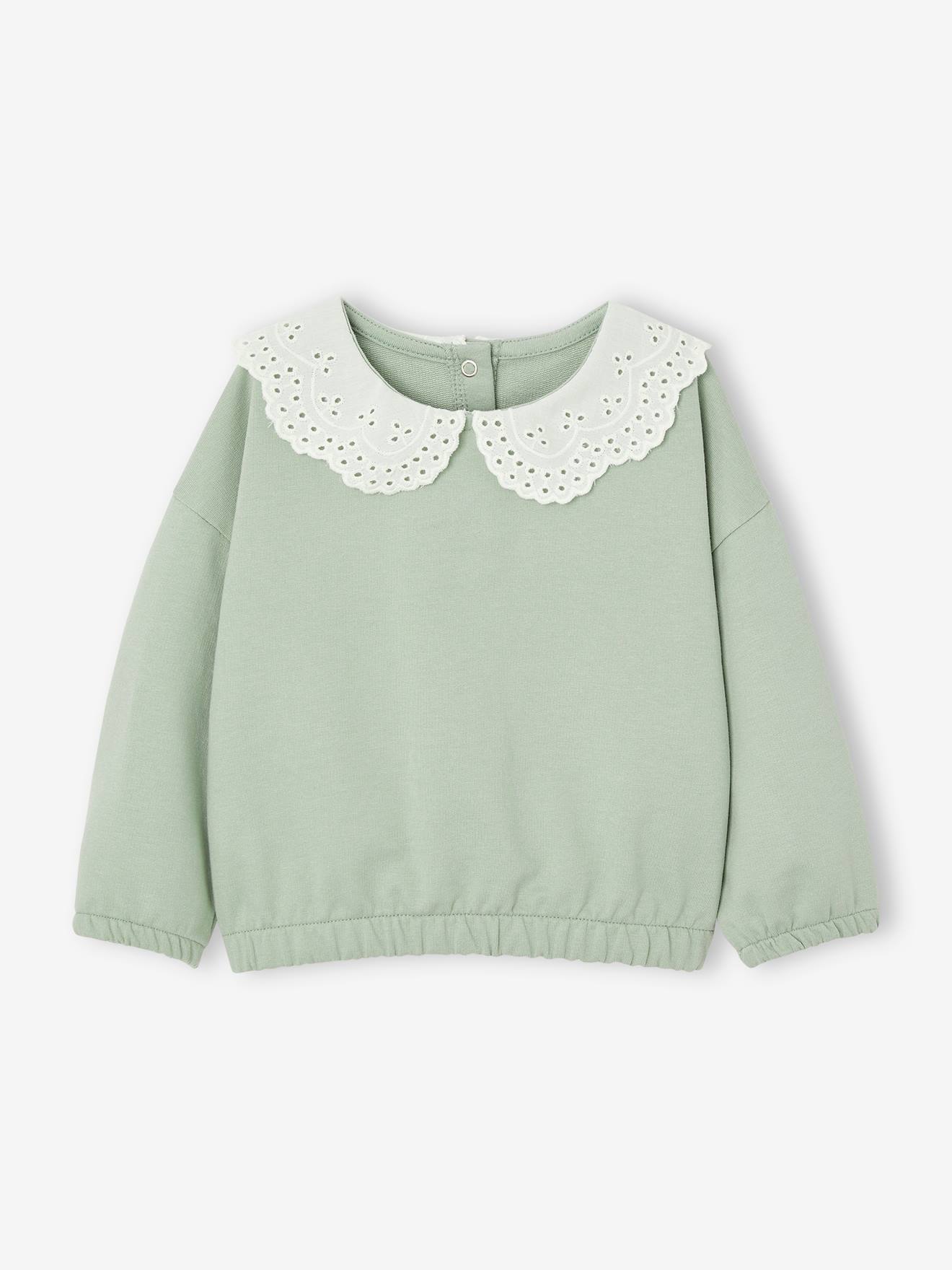 Sweat col brodé bébé personnalisable vert sauge