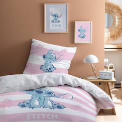 Linge de maison et décoration-Linge de lit enfant-Parure de lit imprimée 100% coton, DISNEY HOME STITCH STRIPE 140x200 cm