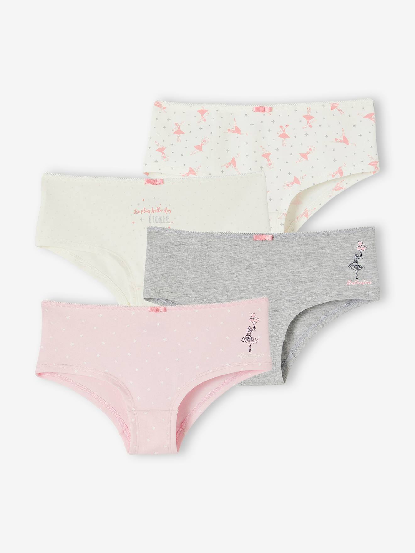 Lot de 4 shorties ballerine fille en coton bio écru