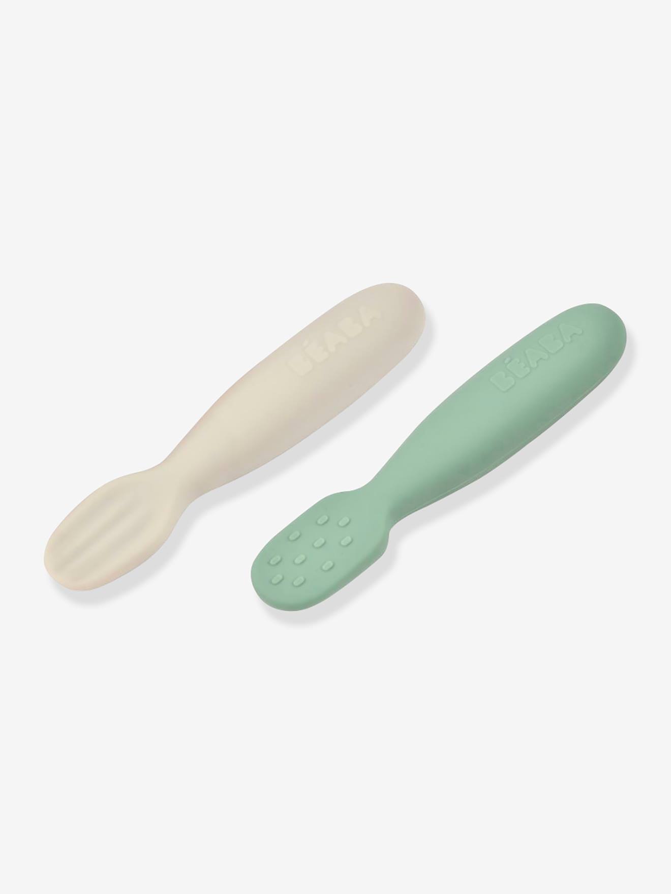 Lot de 2 pré-cuillères d'apprentissage en sage green + velvet grey (Béaba) - Image 2