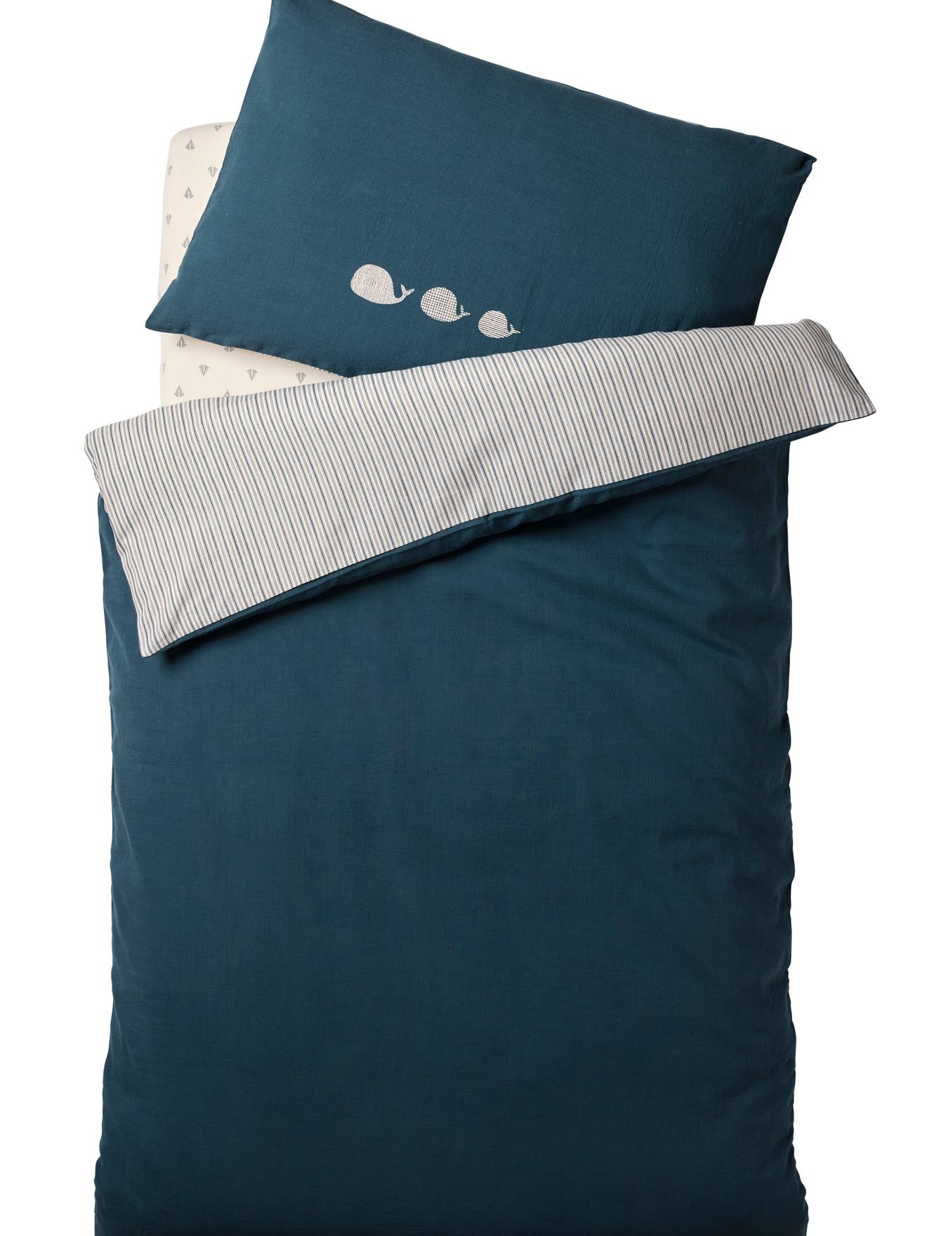 Housse de couette bébé NAVY SEA rayé bleu