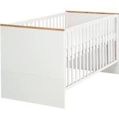 Chambre et rangement-ROBA Lit Bébé Évolutif Finn - 70x140 cm - Réglable en Hauteur - Convertible en Lit Junior - Blanc / Décor (Chêne doré)