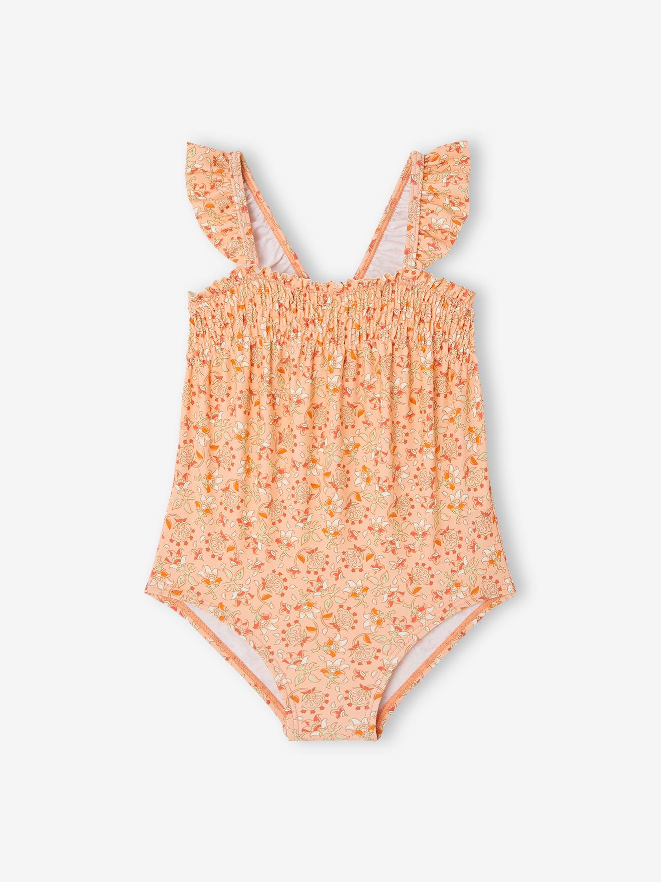 maillot de bain 1 pièce bébé fille fleurs abricot