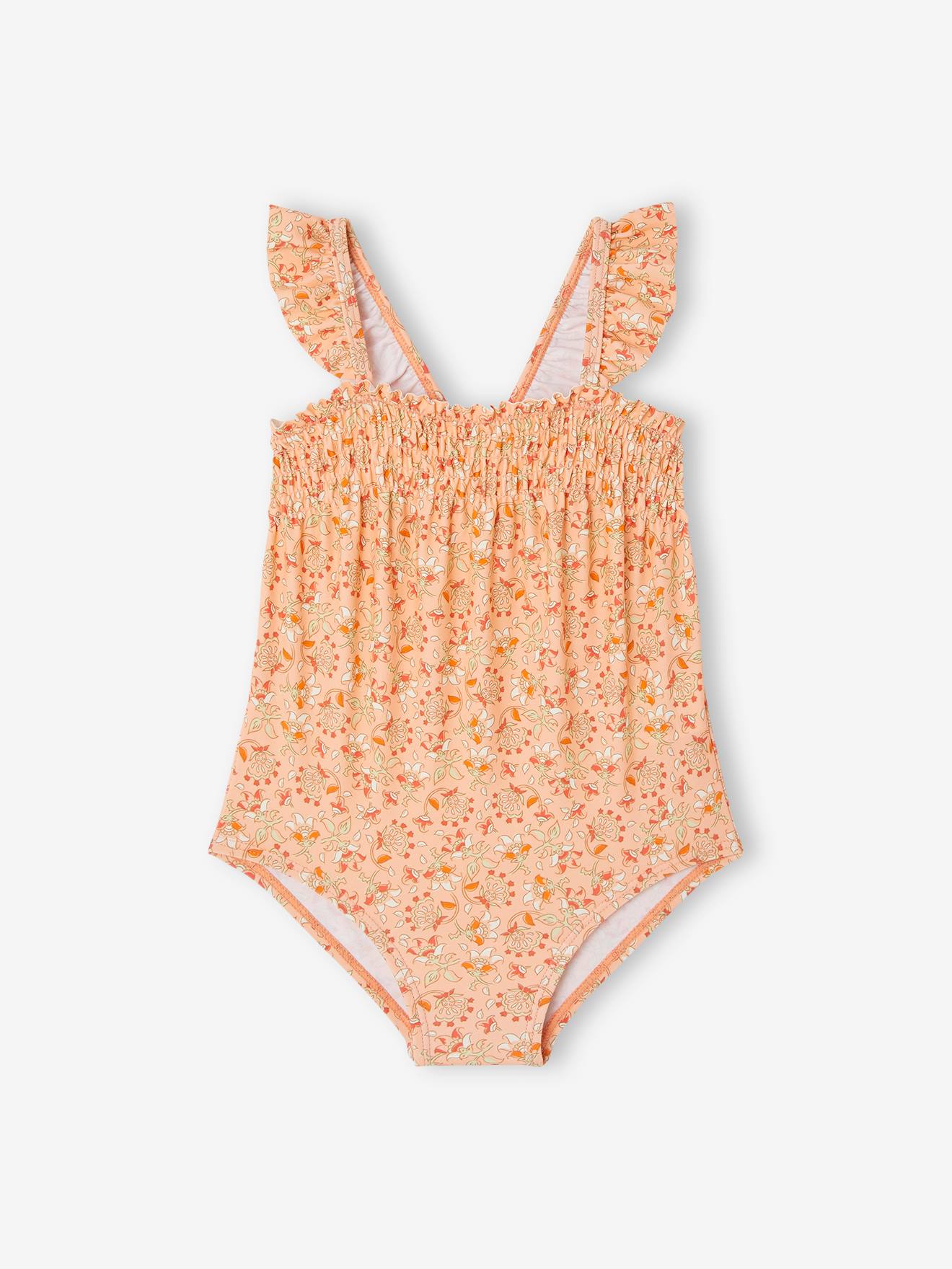 Maillot de bain 1 pièce bébé fille fleurs abricot