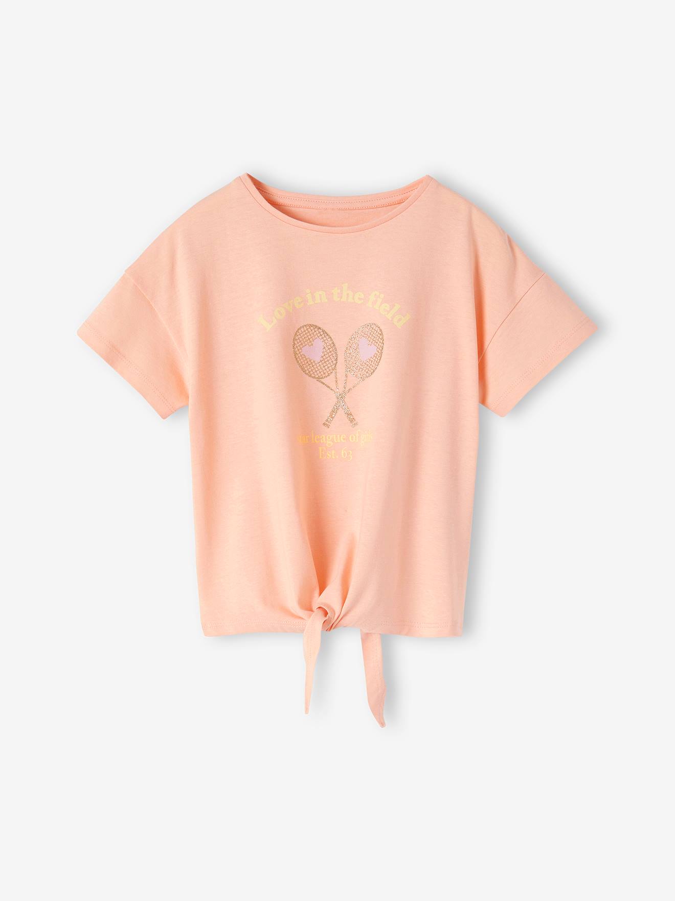 Tee-shirt sport motif raquettes glitter fille corail