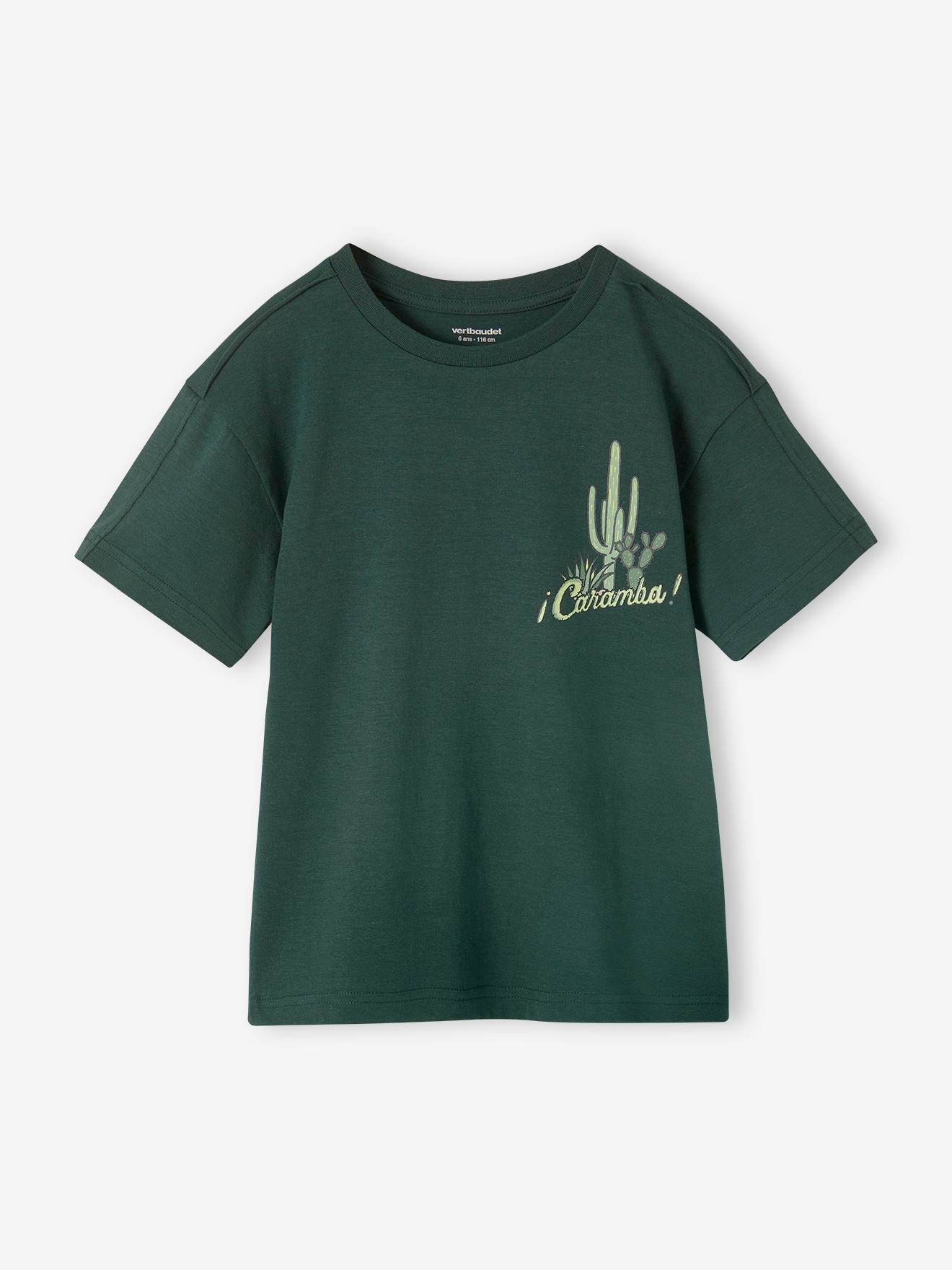 Tee-shirt motif cactus placé garçon vert sapin