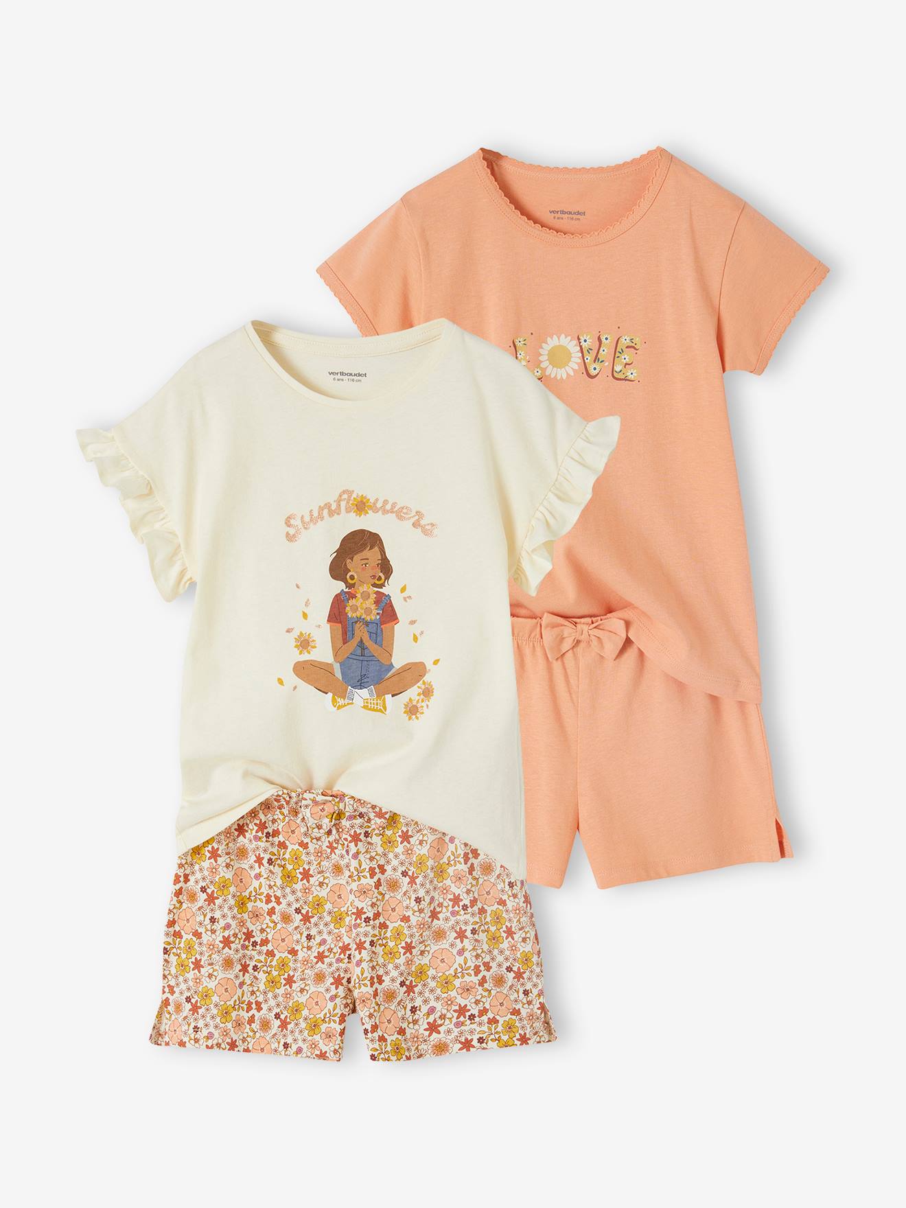 Lot de 2 pyjashorts fille en maille côtelée écru