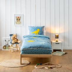 Linge de maison et décoration-Parure de Lit Enfant T-Rex - BLEU CALIN - Combiné Tout-en-un en Coton - 90x190cm