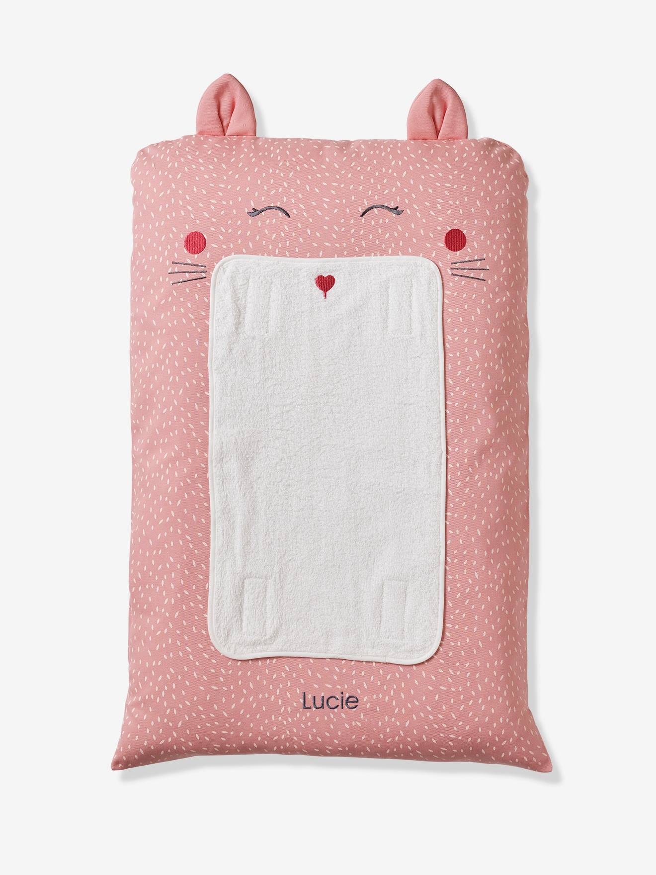Housse matelas à langer personnalisable CHAT rose imprimé