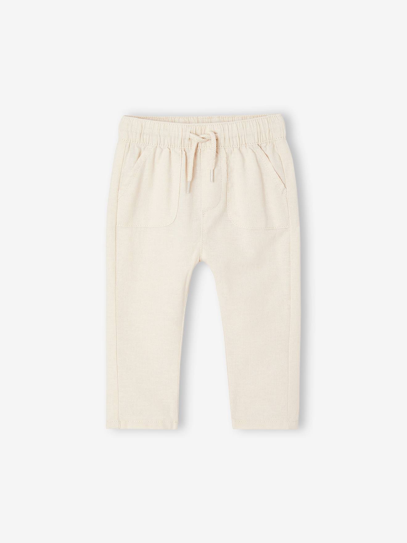 Pantalon léger en lin et coton bébé gris perle
