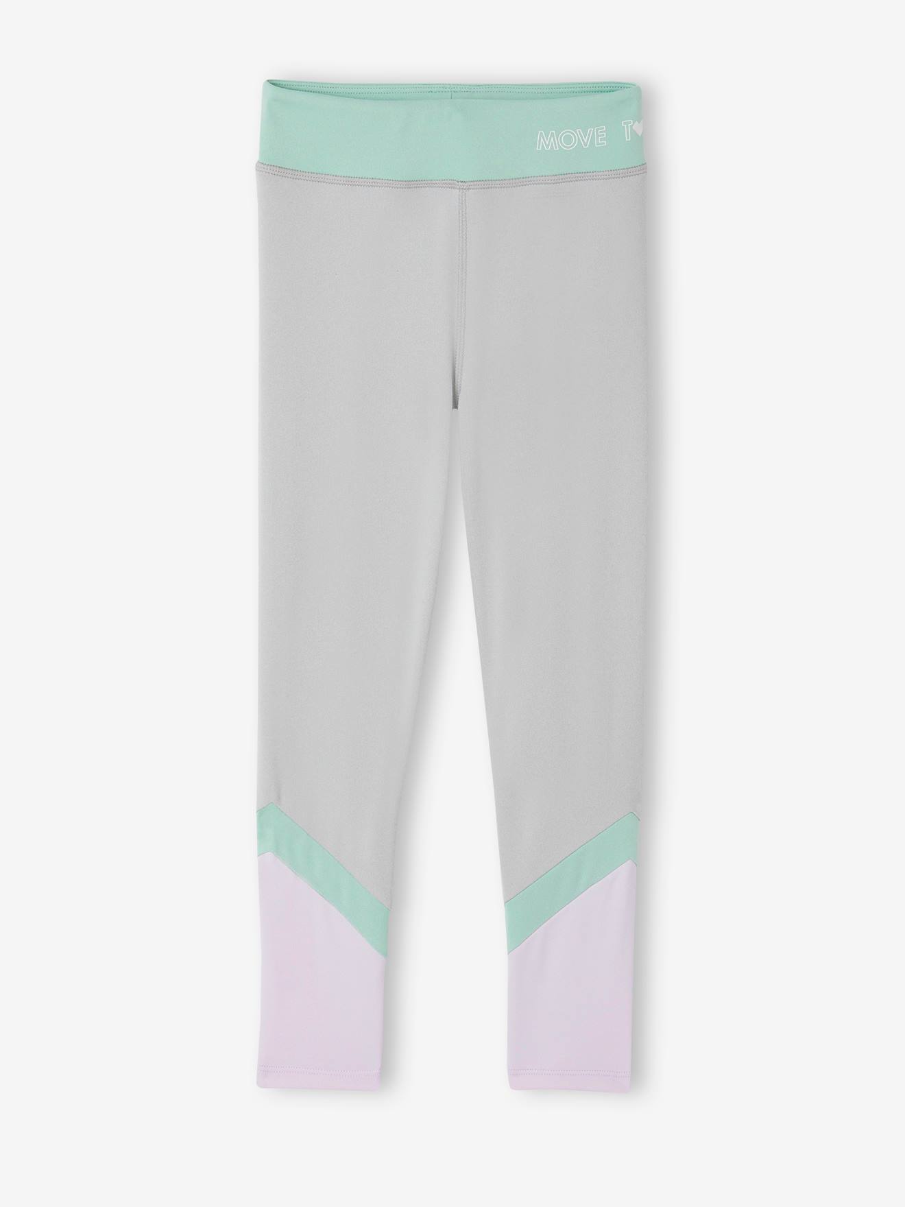 Legging sport à bandes fille matière technique gris chiné