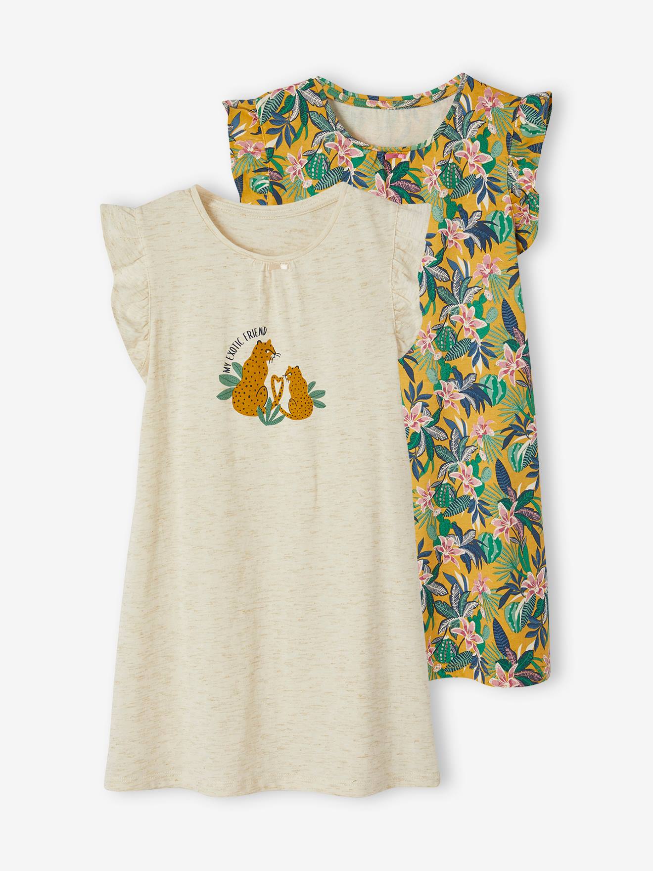 Lot de 2 chemises de nuit tropicales beige chiné