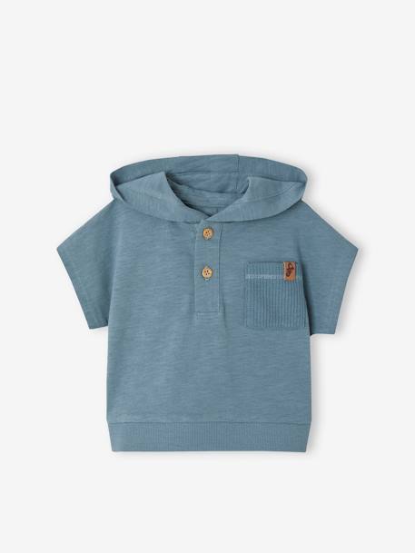 Ensemble bébé T-shirt à capuche et short en nid d'abeille bleu canard 2 - vertbaudet enfant 