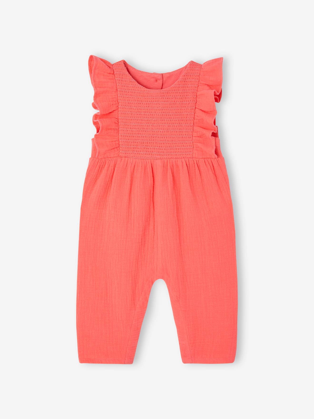 Combinaison bébé en gaze de coton corail