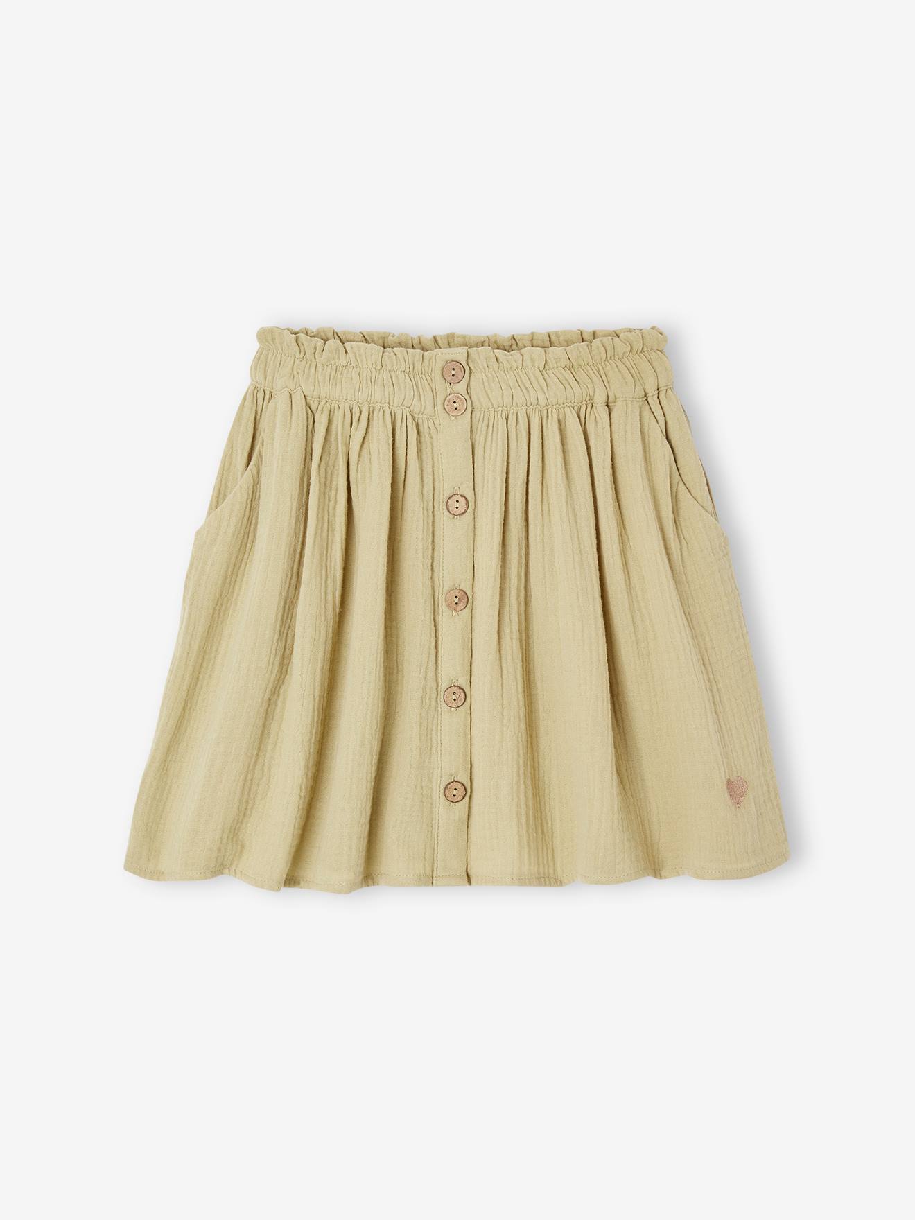 Vertbaudet - Jupe couleur en gaze de coton fille pistache
