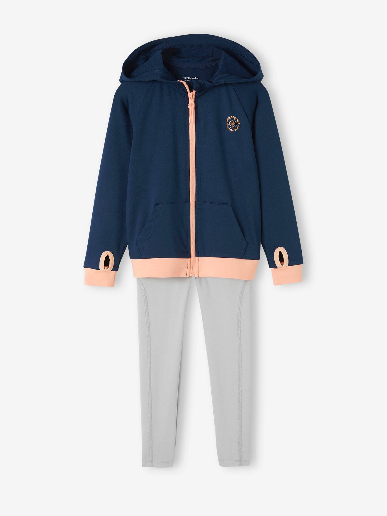 Ensemble de sport sweat zippé et legging technique fille marine