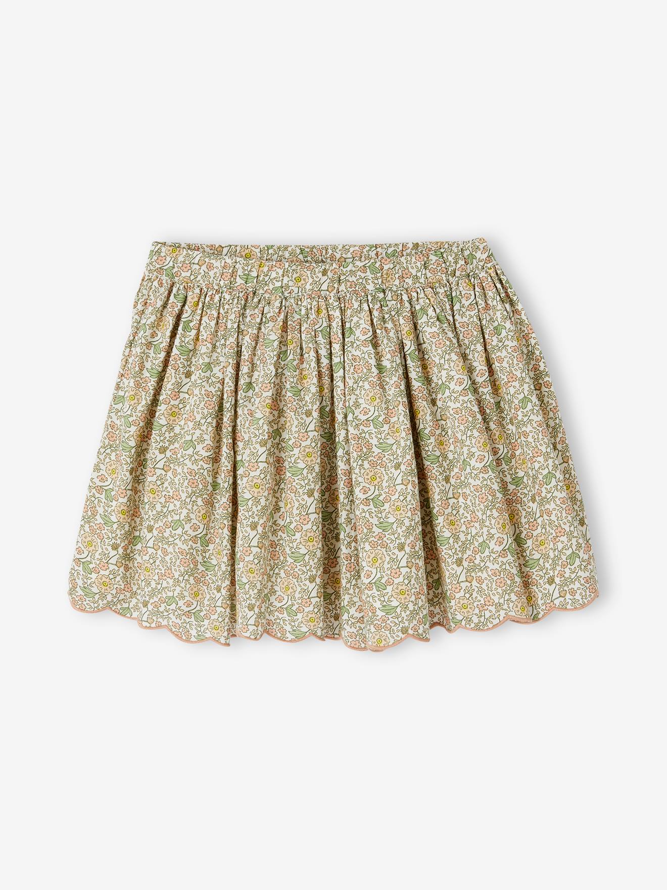 Jupe cérémonie motifs fleurs style bohème fille vanille