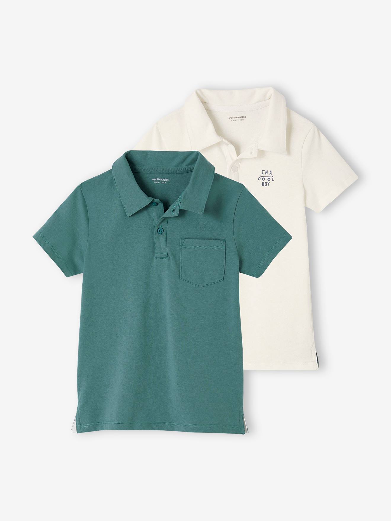 Lot de 2 polos garçon unis manches courtes lot vert + blanc