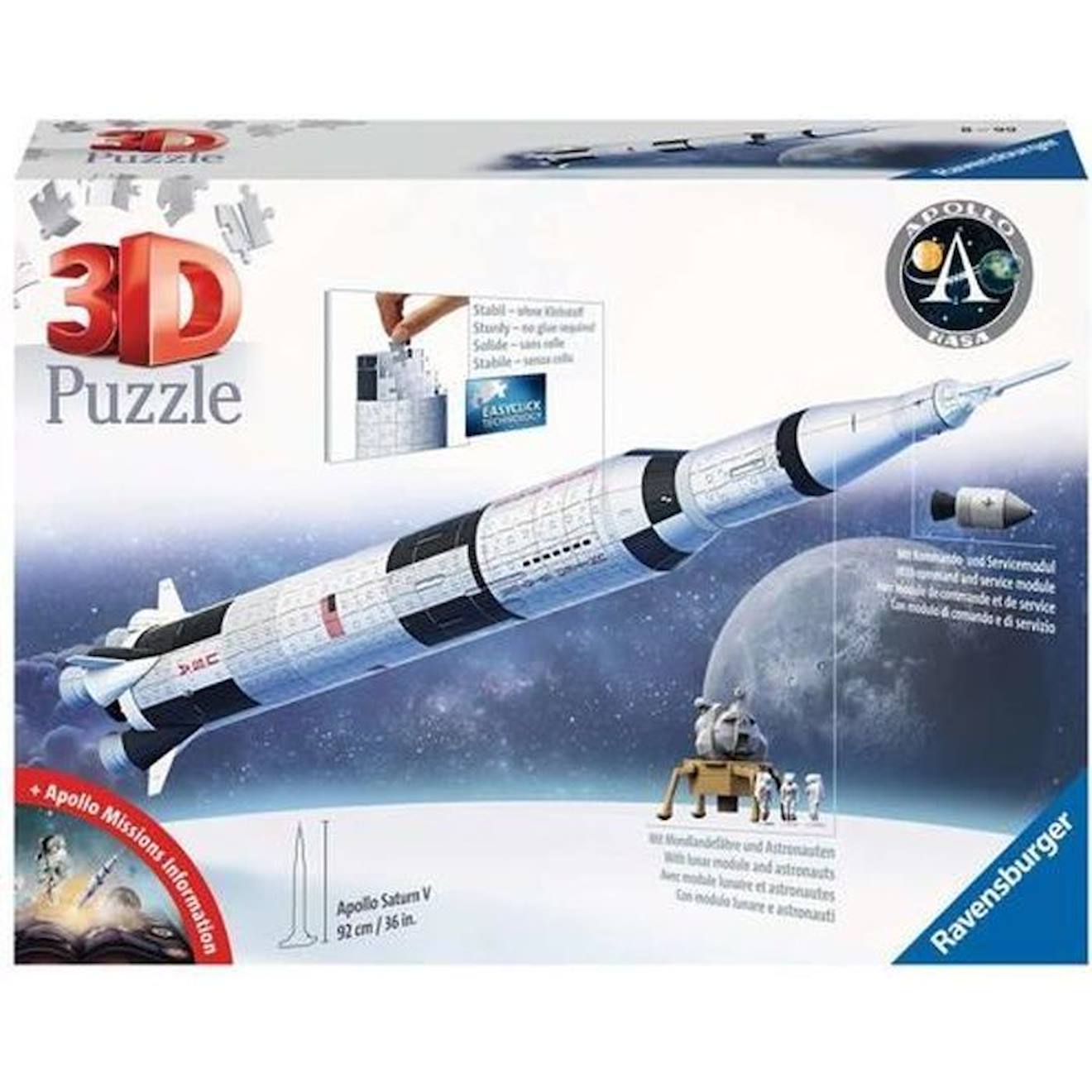 Puzzle 3d Fusée Spatiale Saturne V - Ravensburger - 440 Pièces - Nasa - A Partir De 8 Ans Blanc