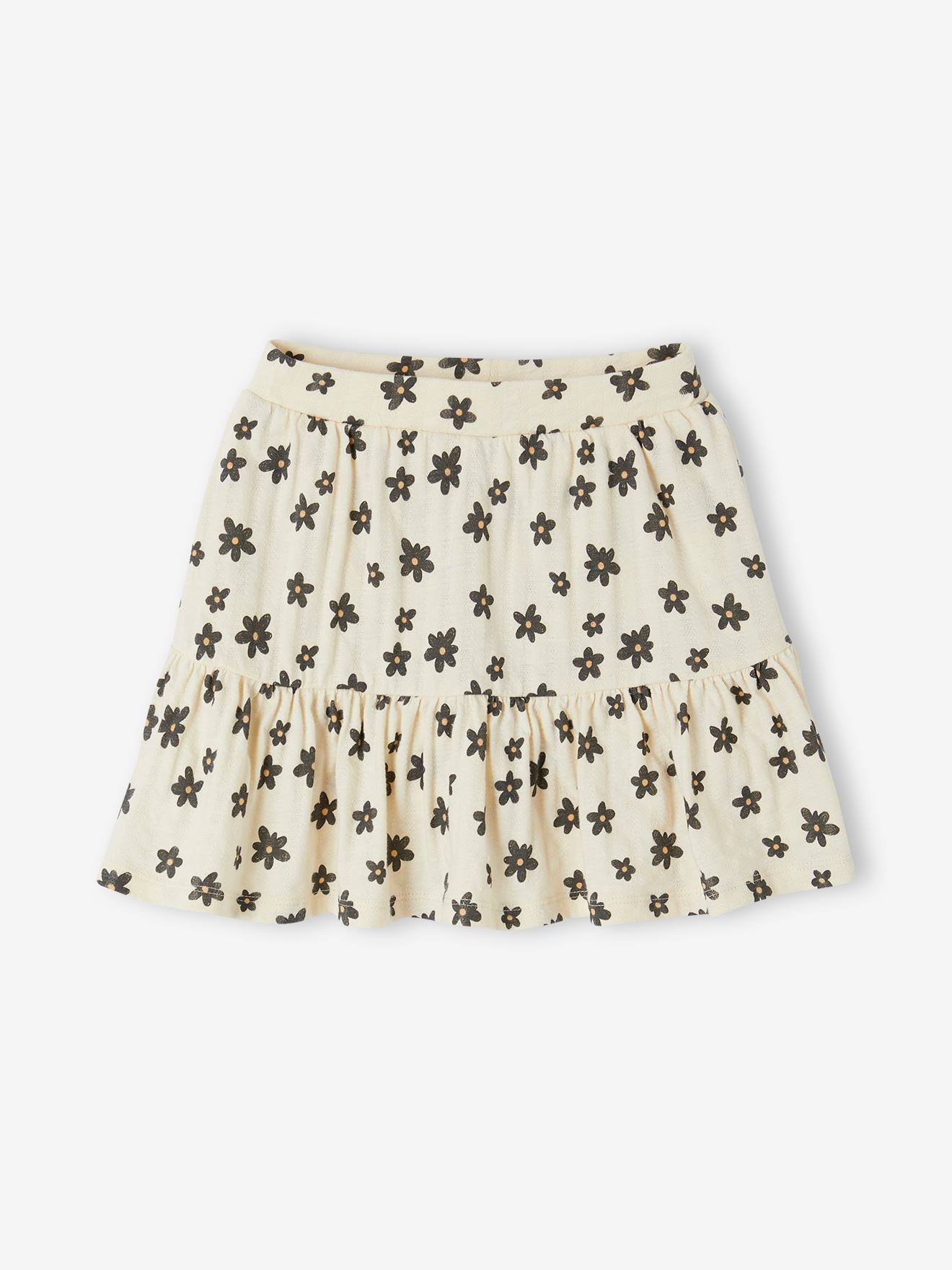 Jupe short motifs fleurs fille écru