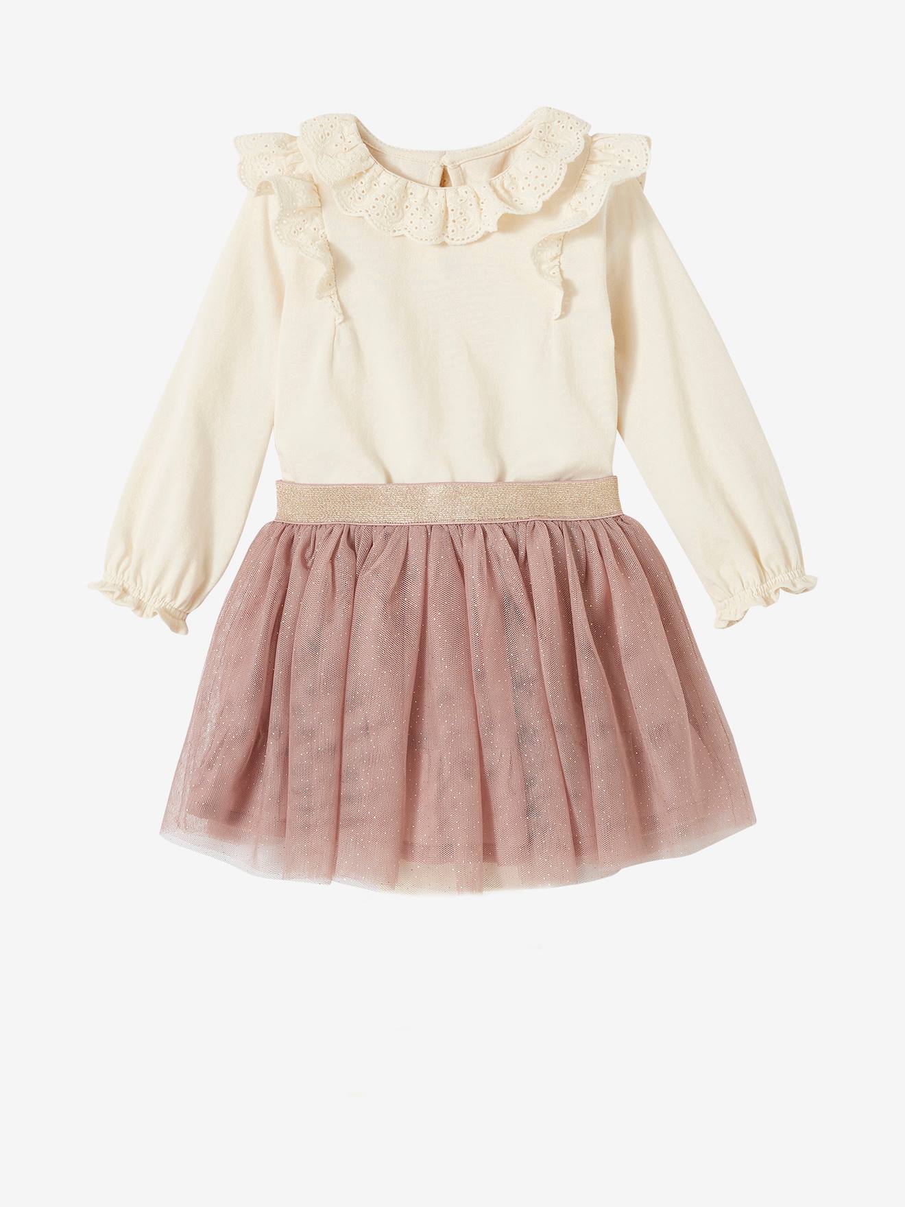 Ensemble bébé fille T-shirt à collerette jupon tulle écru