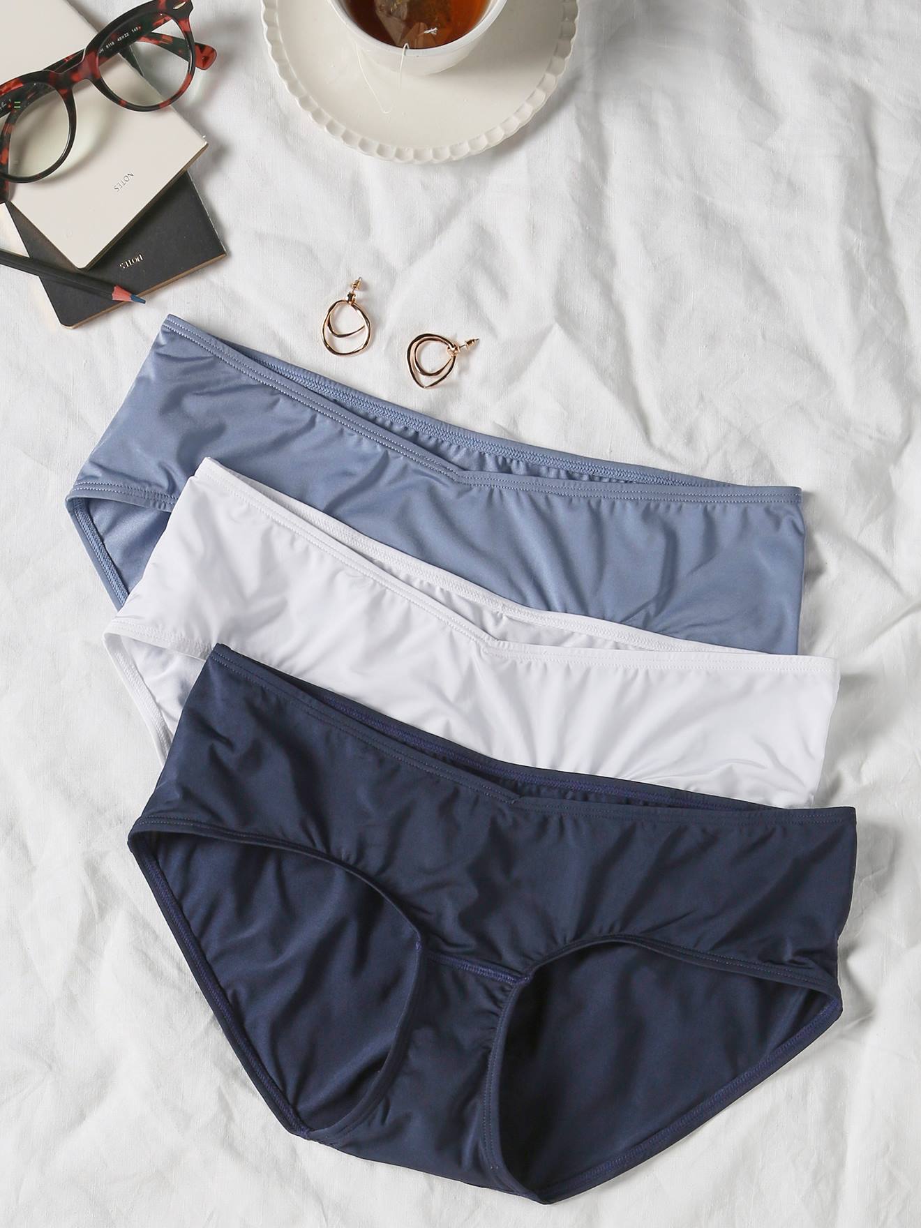 Pack 3 culottes grossesse effet satiné ENVIE DE FRAISE bleu grisé