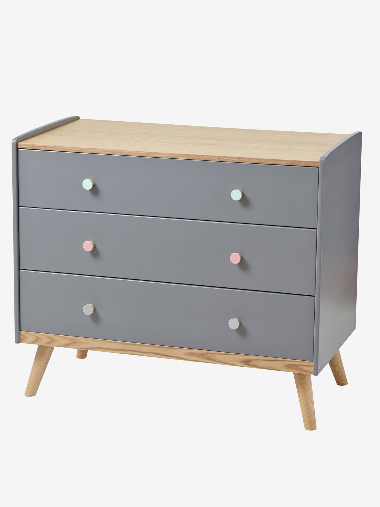 Commode avec poignées personnalisables LIGNE CONFETTI gris/bois