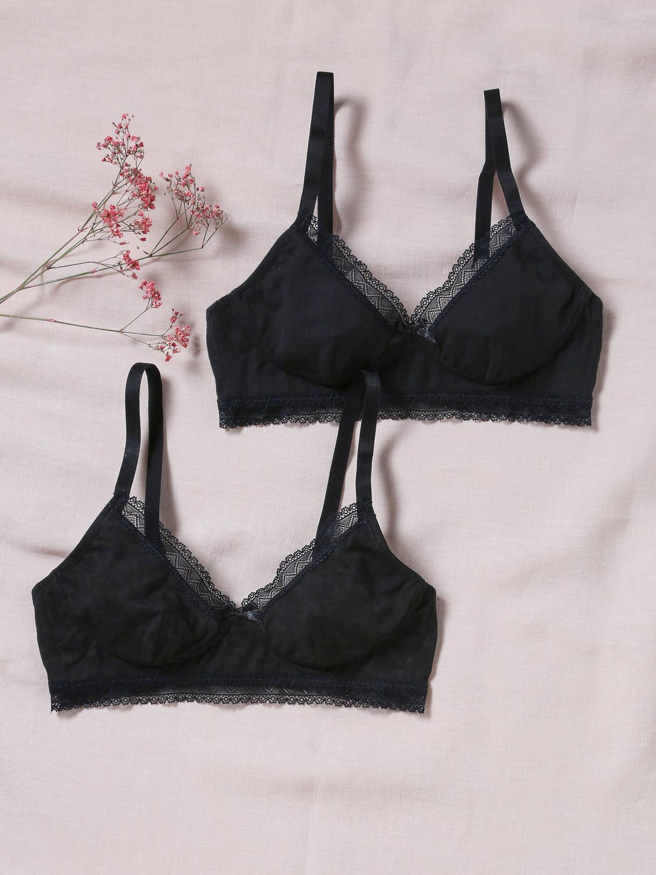Lot 2 soutiens-gorge de grossesse coton biologique et dentelle noir