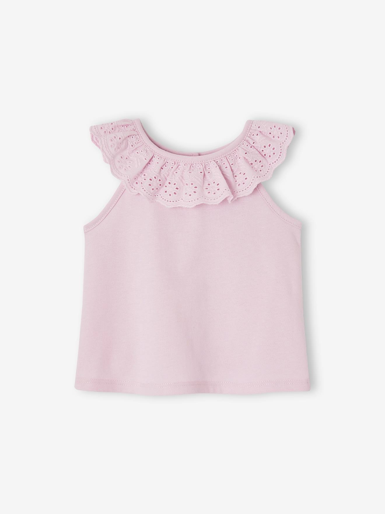 T-shirt sans manches à volant en broderie anglaise bébé lilas