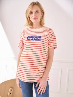 Vêtements de grossesse-T-shirt rayé grossesse à message coton biologique