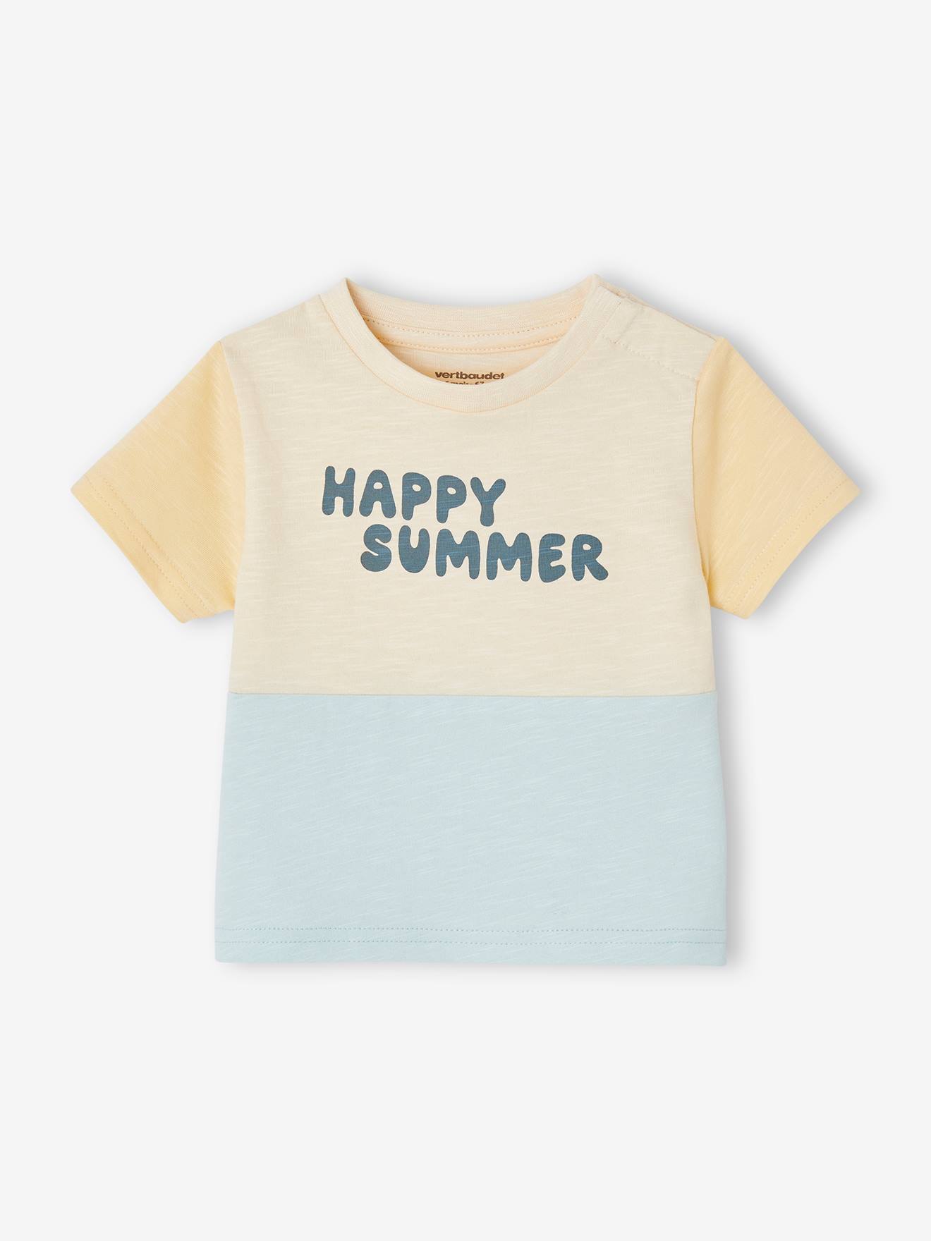 Tee-shirt colorblock bébé Happy summer bleu ciel