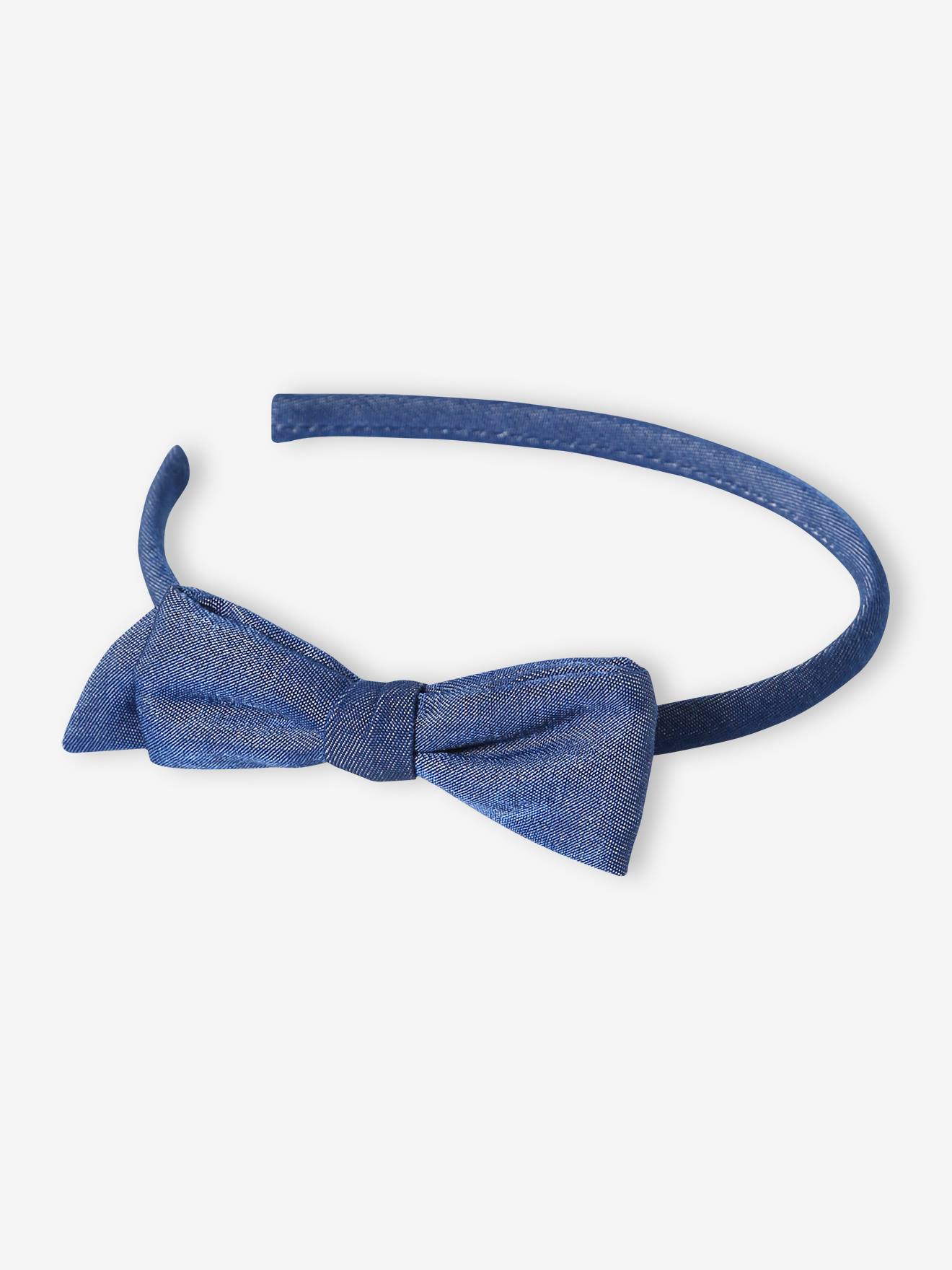 serre-tête avec noeud en tissu bleu imprimé