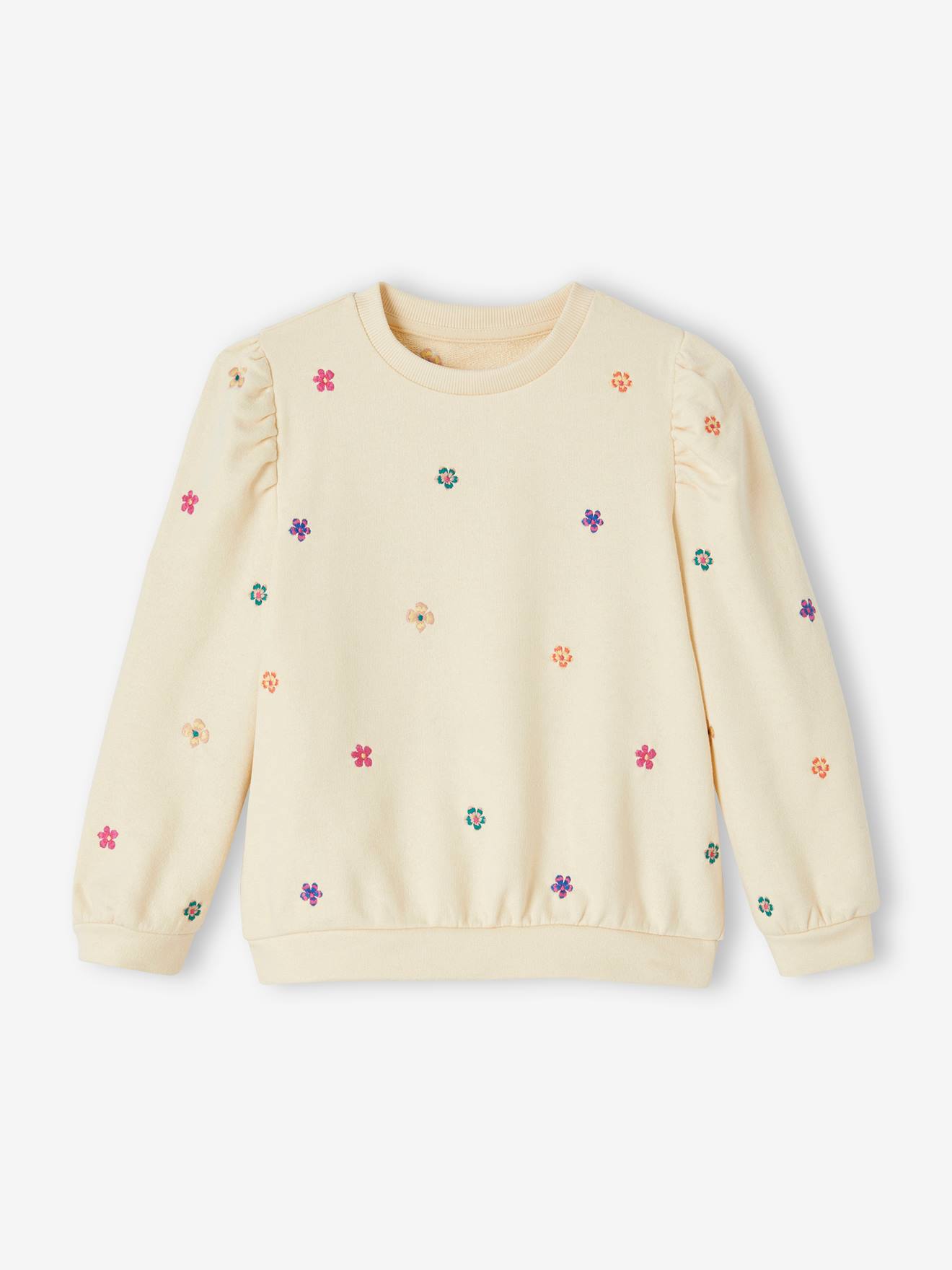 Sweat brodé fleurs fille écru