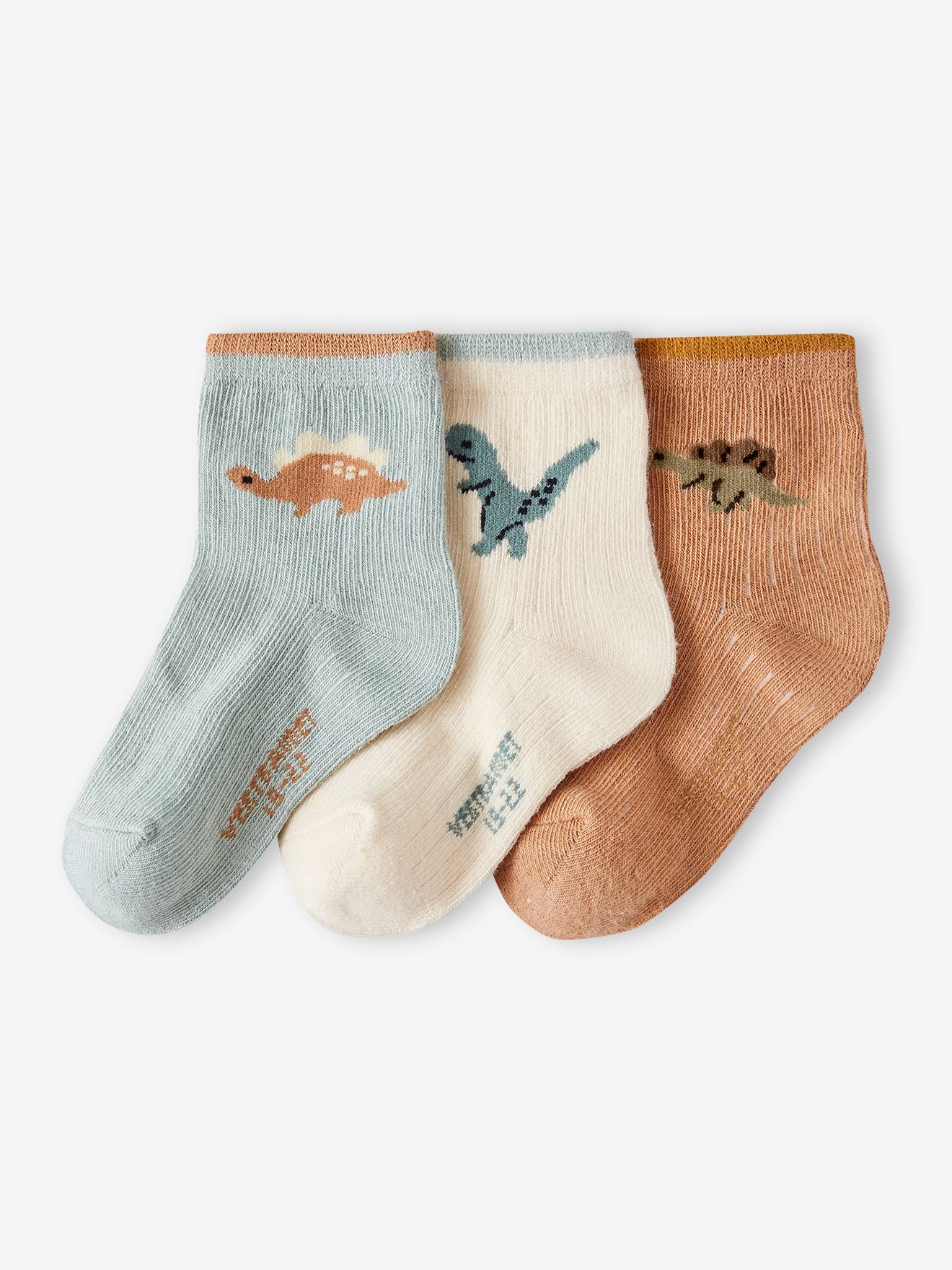 Lot de 3 paires de chaussettes dinos bébé garçon vert d'eau