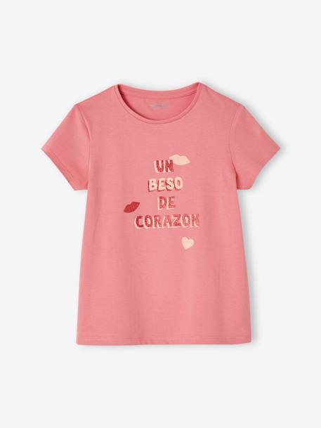 Tee-shirt à message Basics fille bleu ciel+corail+fraise+marine+rose bonbon+rouge+vanille+vert sapin 11 - vertbaudet enfant 