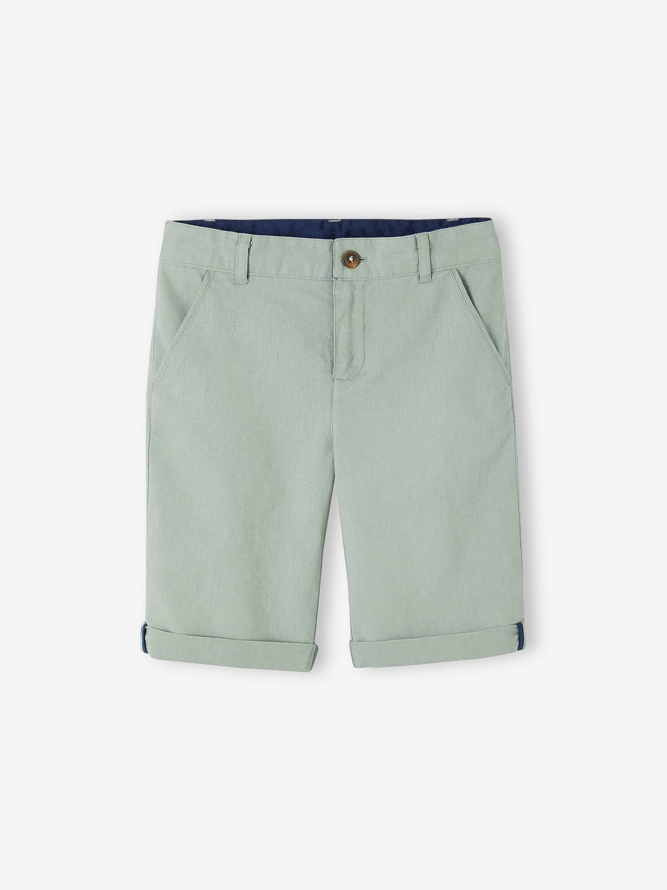 Bermuda cérémonie garçon en coton/lin vert sauge