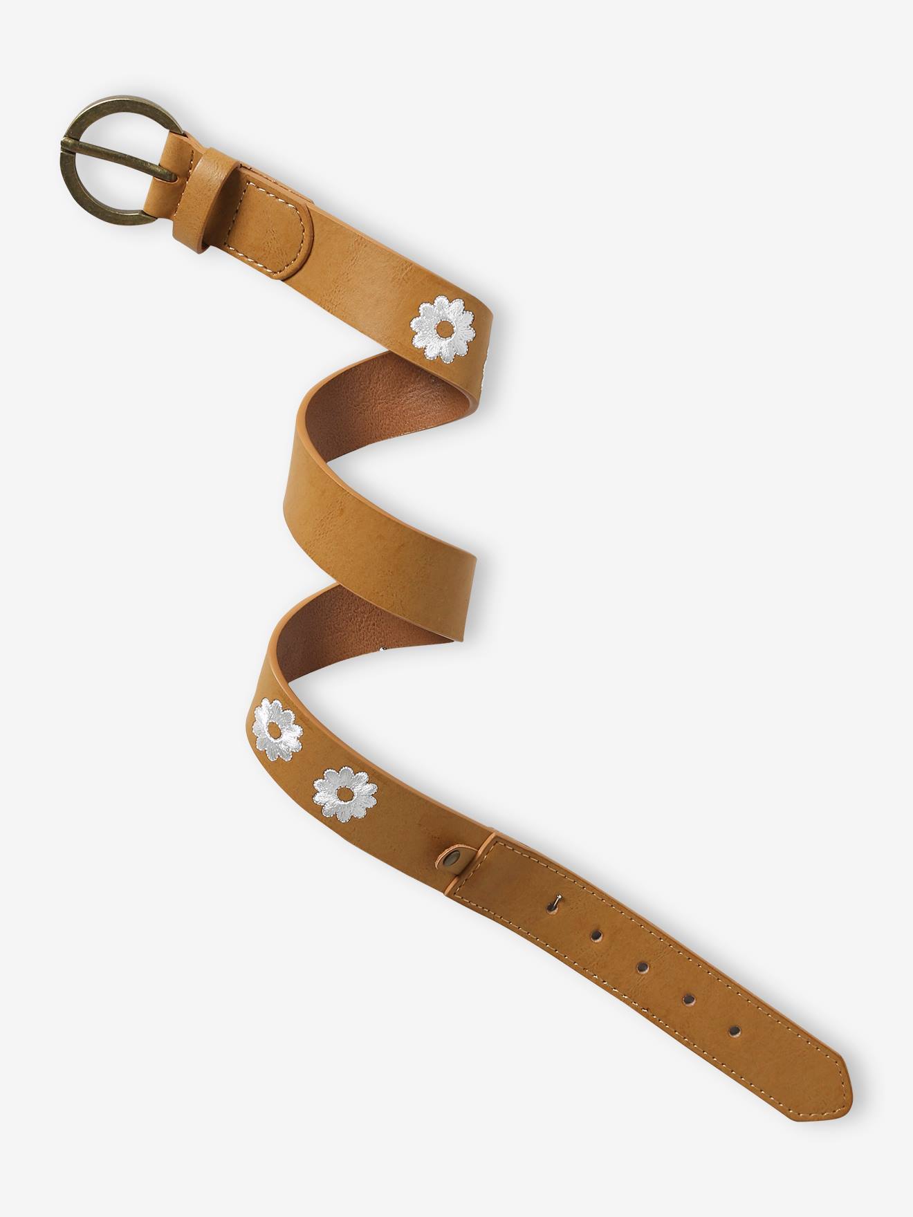 Ceinture fleurs brodées fille brun